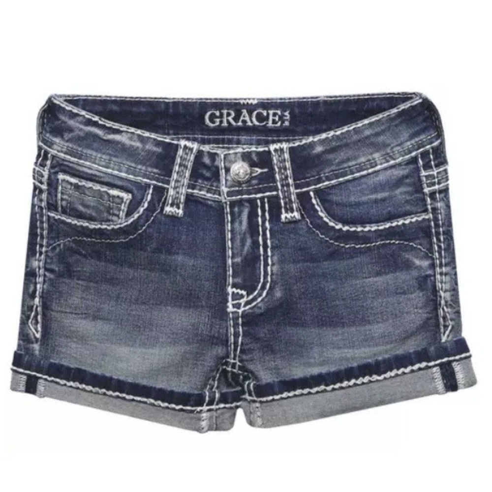 Scheels GRACE Jeans Girls Med Wash Denim Gigi fit Shorts NWT‎ Size 14